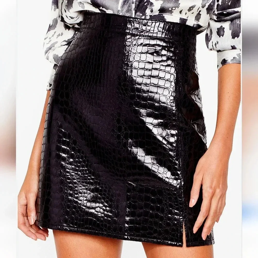 Nasty Gal Croc and Roll Vinyl Mini Skirt